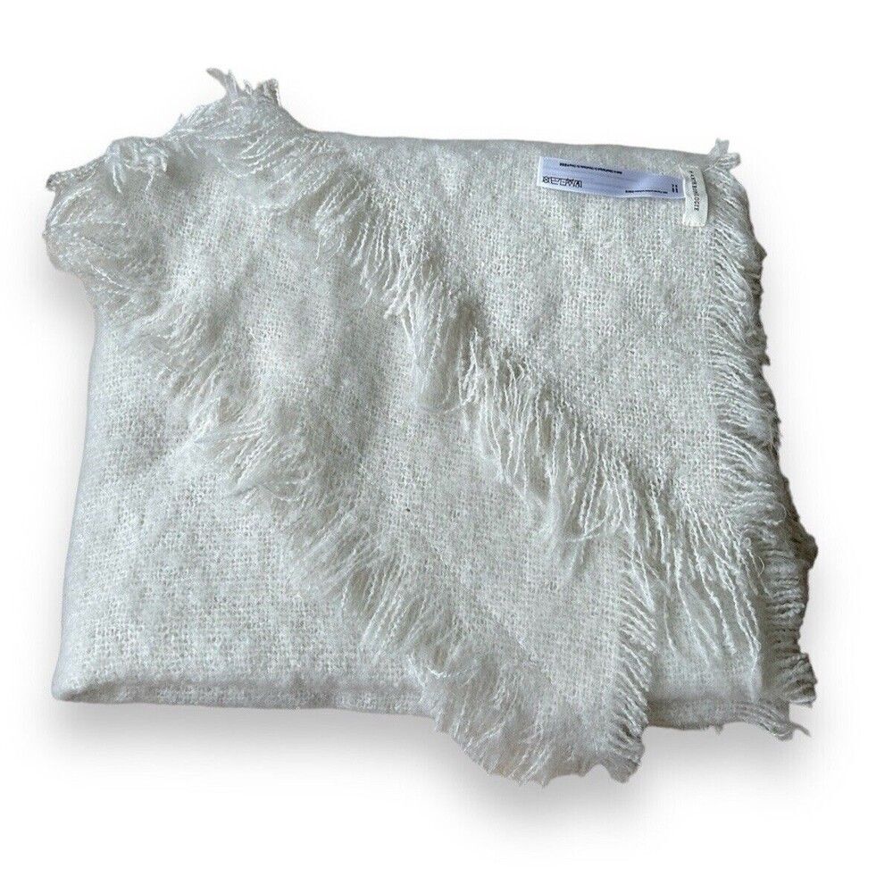 by Anthropologie White Rectangular Scarf 90" x 25" Scarve Vintage